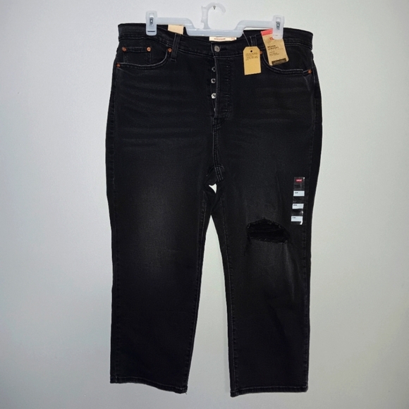 Levi's women's wedgie straight black jeans size 20W button fly distressed - Picture 1 of 5